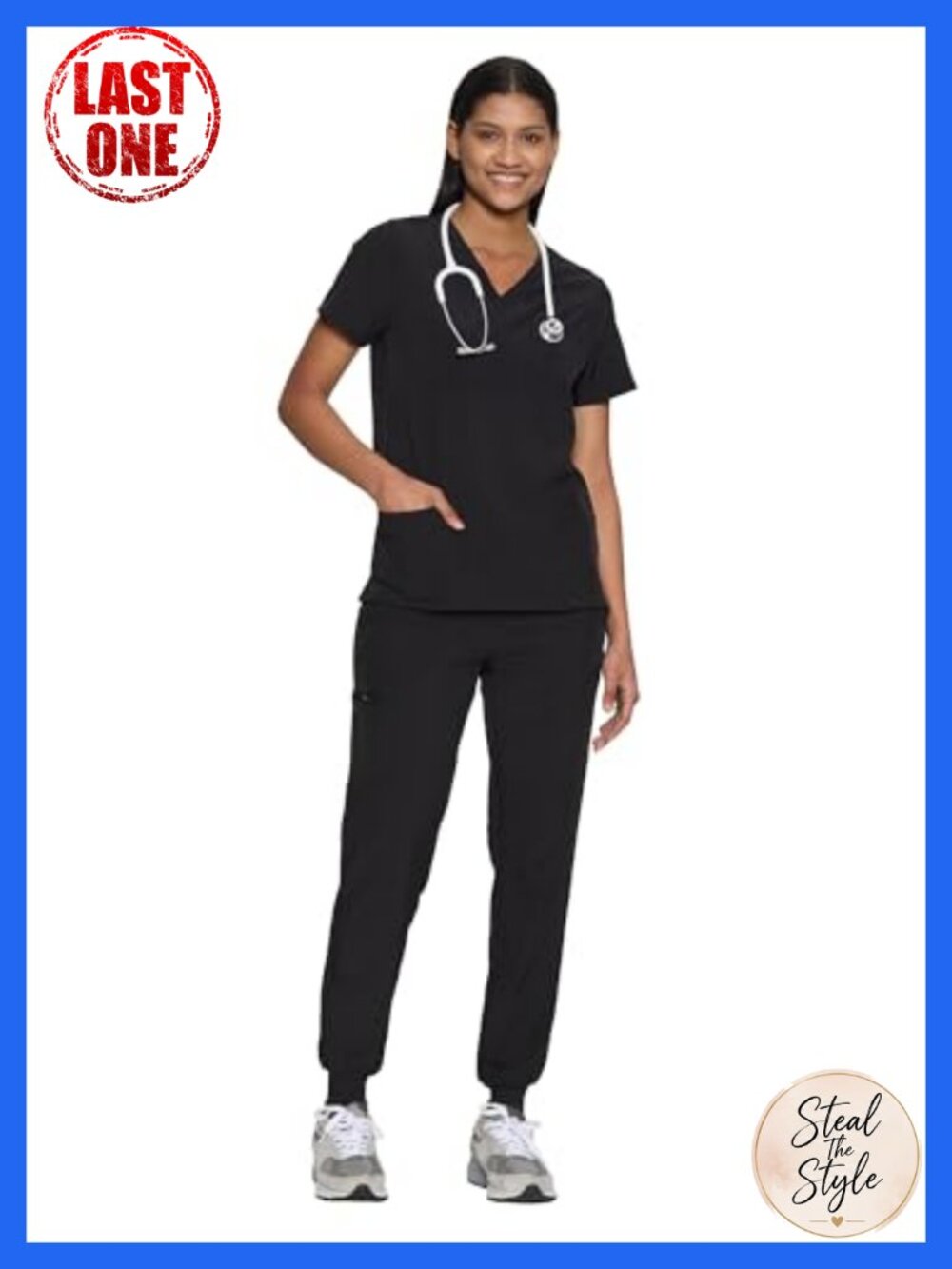 COZYFIT Women's Scrub Set V-Neck Top Jogger Pants 9 Pockets Stretch Medical